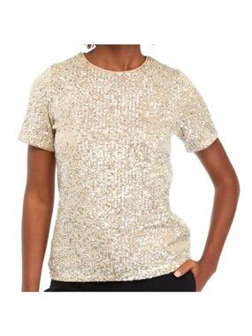 The Limited Women's XL Champagne Sequin Sleeve Top